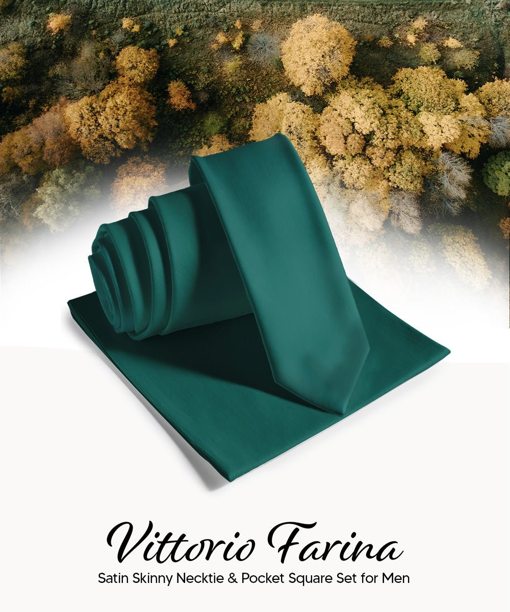 Vittorio Farina Men's Satin Skinny Necktie & Pocket Square - White - Necktie & Pocket Square - Vittorio Farina
