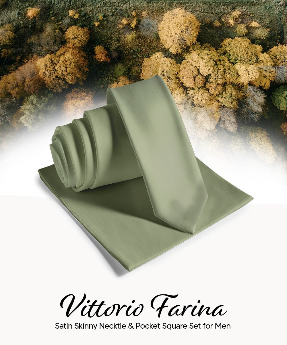 Vittorio Farina Men's Satin Skinny Necktie & Pocket Square - Black - Necktie & Pocket Square - Vittorio Farina