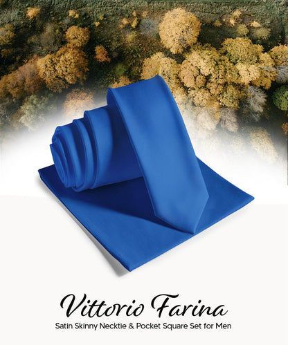 Vittorio Farina Men's Satin Skinny Necktie & Pocket Square - Black - Necktie & Pocket Square - Vittorio Farina