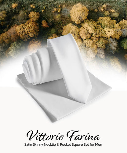 Vittorio Farina Men's Satin Skinny Necktie & Pocket Square - Black - Necktie & Pocket Square - Vittorio Farina