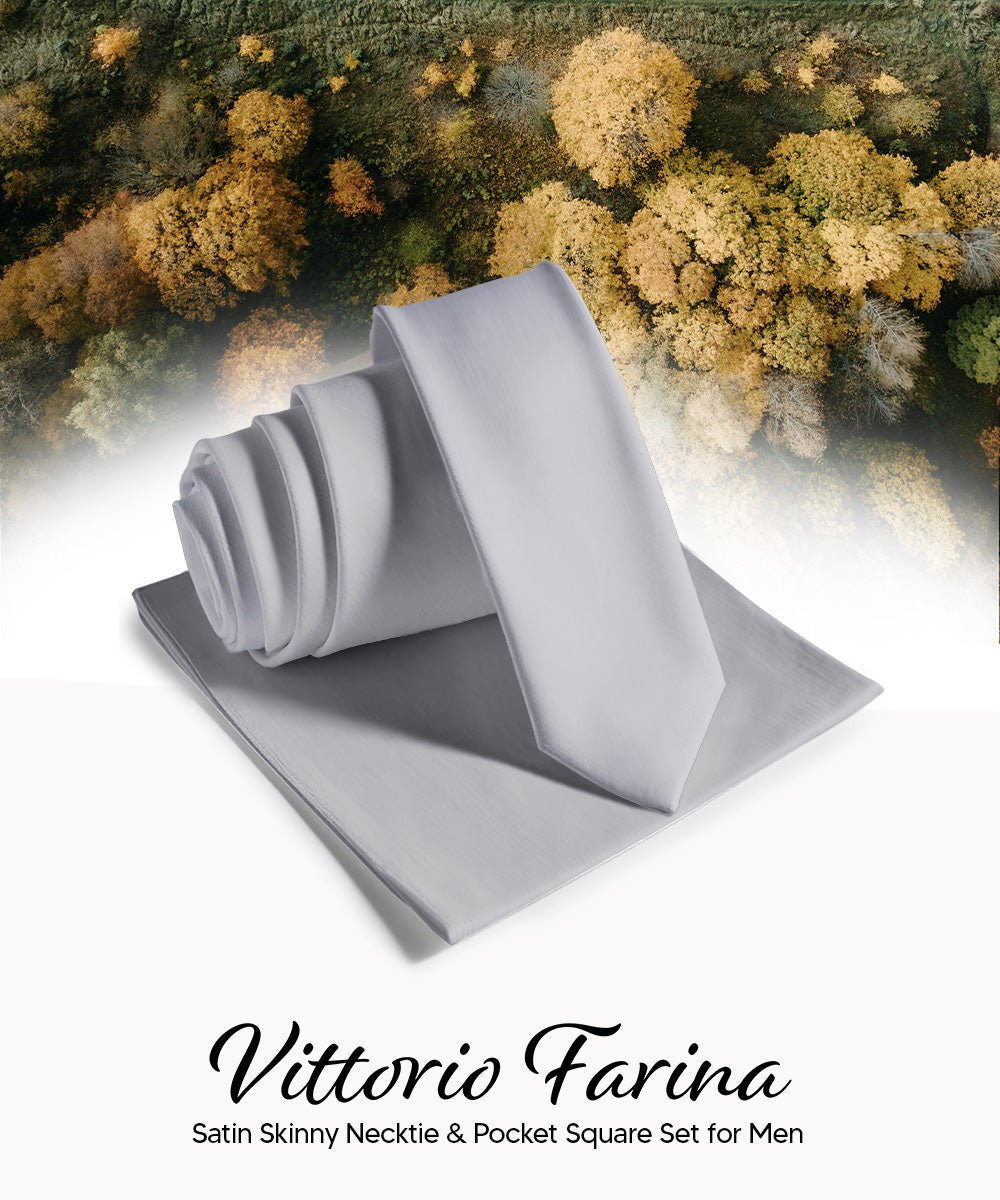 Vittorio Farina Men's Satin Skinny Necktie & Pocket Square - Black - Necktie & Pocket Square - Vittorio Farina