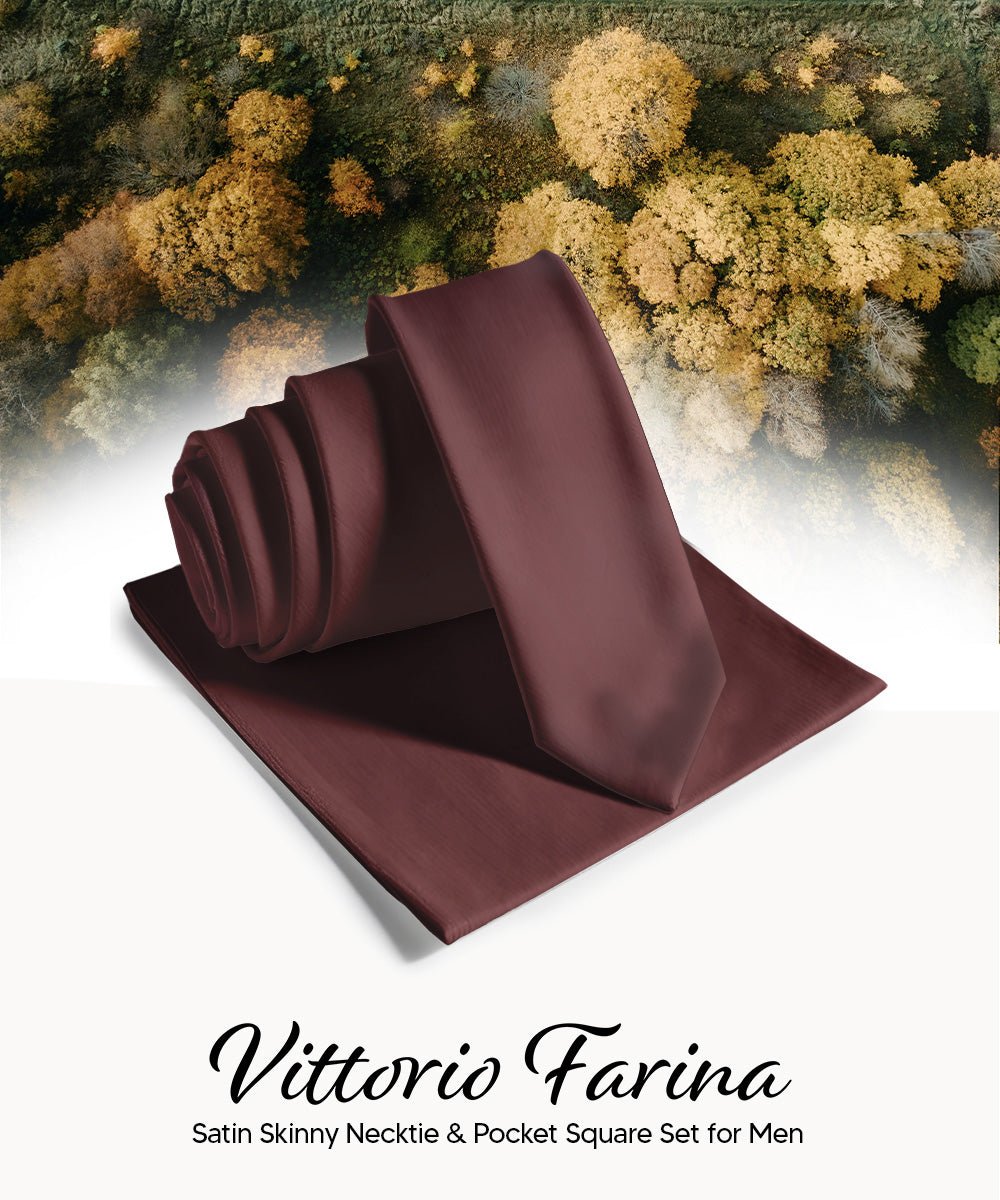 Vittorio Farina Men's Satin Skinny Necktie & Pocket Square - White - Necktie & Pocket Square - Vittorio Farina