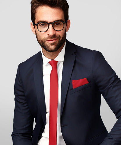 Vittorio Farina Men's Satin Skinny Necktie & Pocket Square - Black - Necktie & Pocket Square - Vittorio Farina