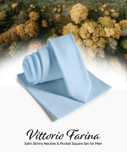 Vittorio Farina Men's Satin Skinny Necktie & Pocket Square - White - Necktie & Pocket Square - Vittorio Farina