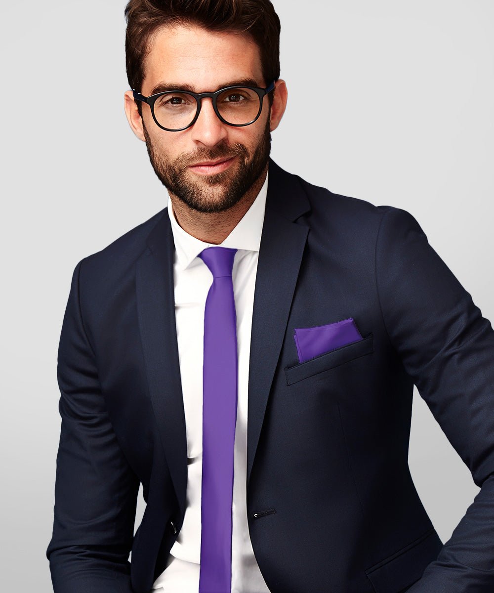 Vittorio Farina Men's Satin Skinny Necktie & Pocket Square - Black - Necktie & Pocket Square - Vittorio Farina