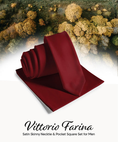 Vittorio Farina Men's Satin Skinny Necktie & Pocket Square - White - Necktie & Pocket Square - Vittorio Farina