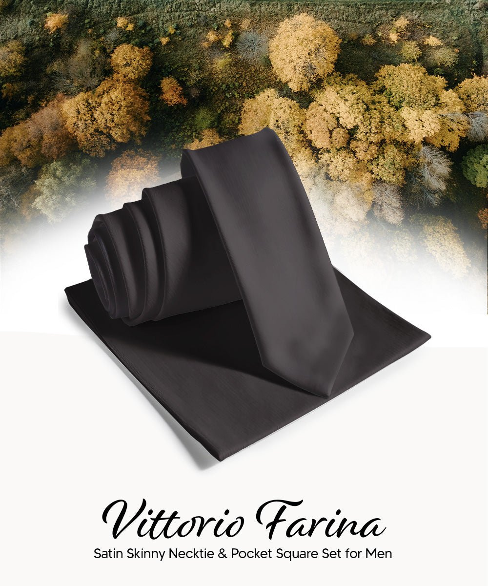Vittorio Farina Men's Satin Skinny Necktie & Pocket Square - White - Necktie & Pocket Square - Vittorio Farina