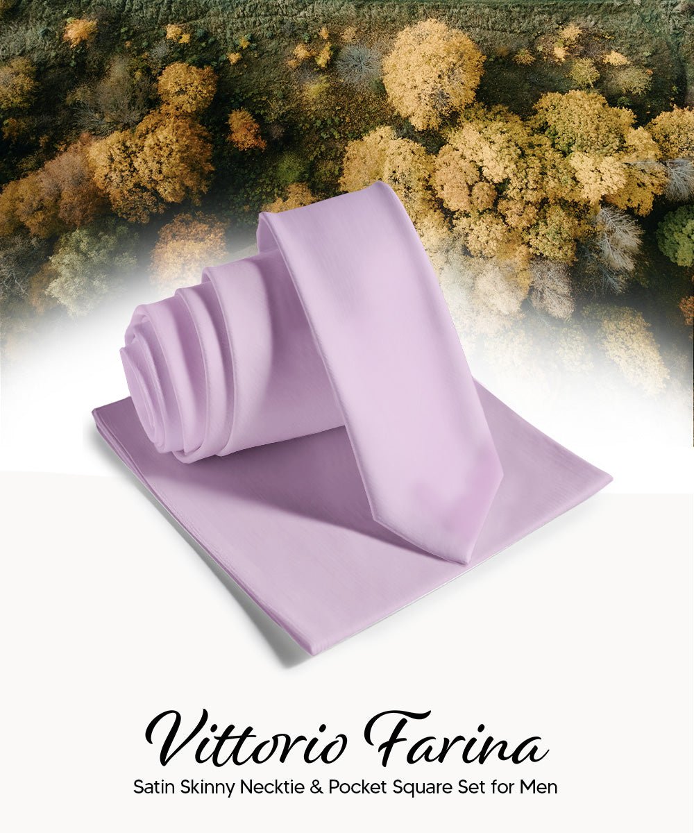 Vittorio Farina Men's Satin Skinny Necktie & Pocket Square - Black - Necktie & Pocket Square - Vittorio Farina