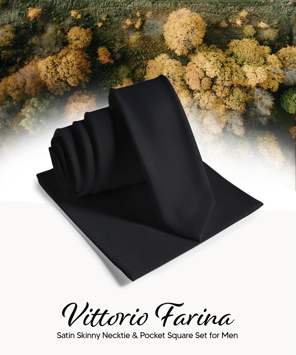 Vittorio Farina Men's Satin Skinny Necktie & Pocket Square - White - Necktie & Pocket Square - Vittorio Farina