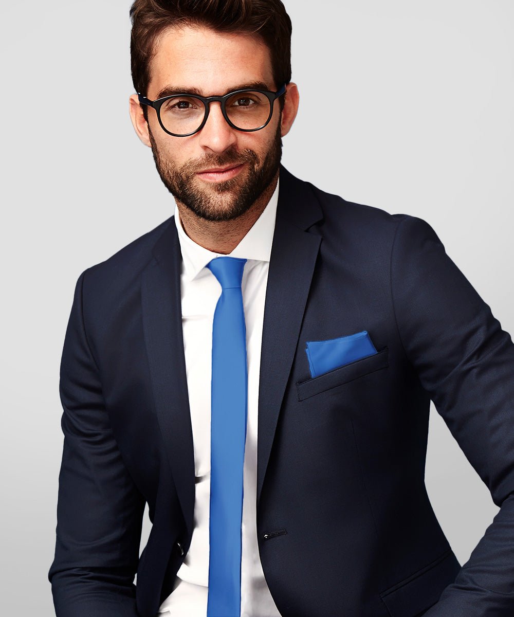 Vittorio Farina Men's Satin Skinny Necktie & Pocket Square - Black - Necktie & Pocket Square - Vittorio Farina