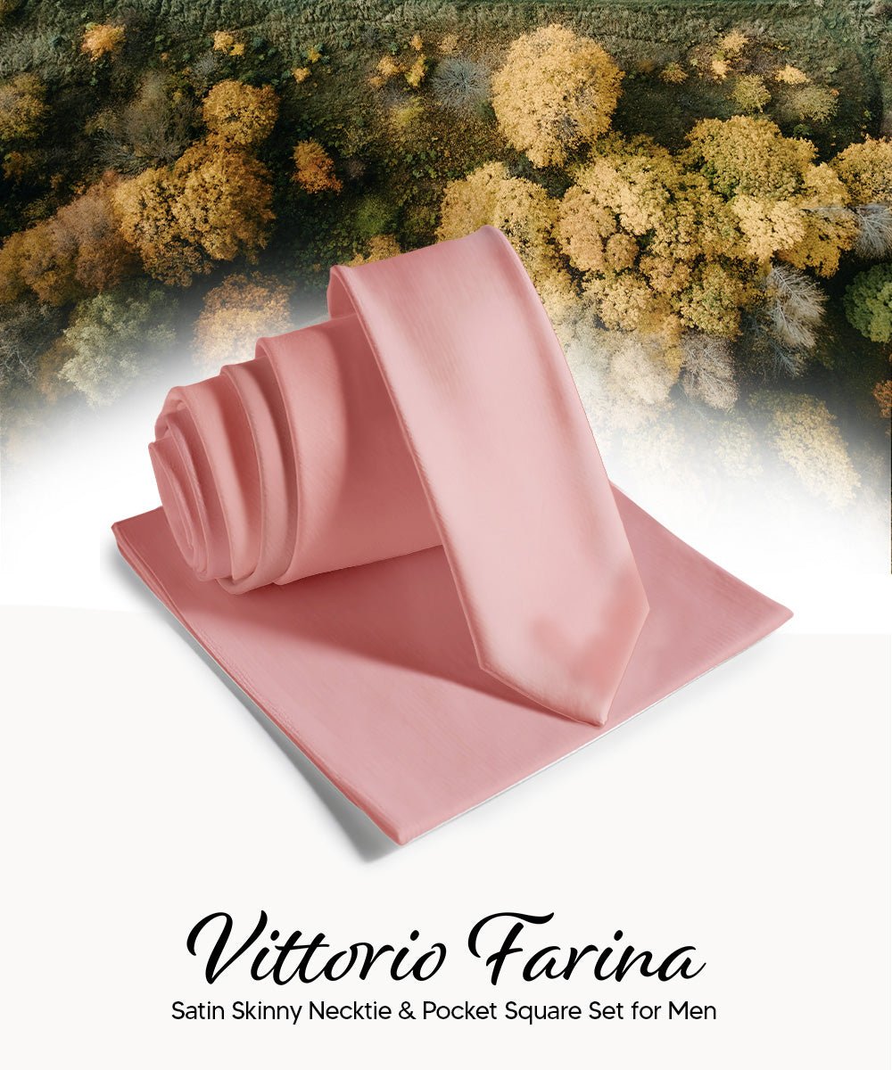 Vittorio Farina Men's Satin Skinny Necktie & Pocket Square - White - Necktie & Pocket Square - Vittorio Farina