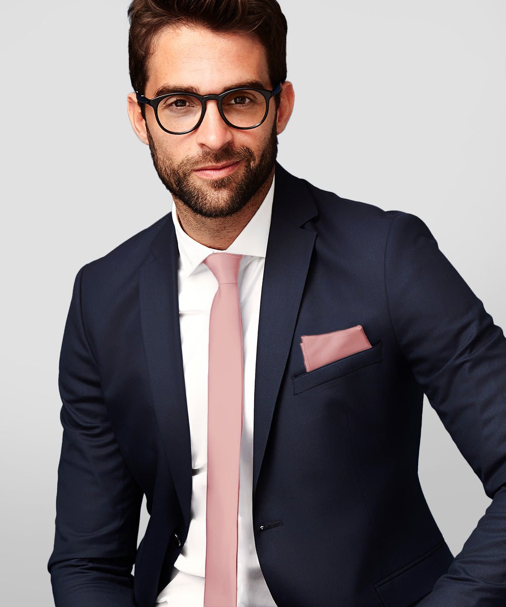 Vittorio Farina Men's Satin Skinny Necktie & Pocket Square - White - Necktie & Pocket Square - Vittorio Farina