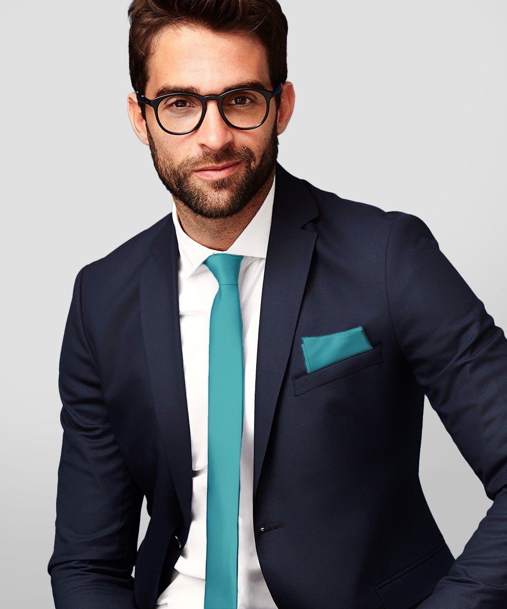 Vittorio Farina Men's Satin Skinny Necktie & Pocket Square - Black - Necktie & Pocket Square - Vittorio Farina
