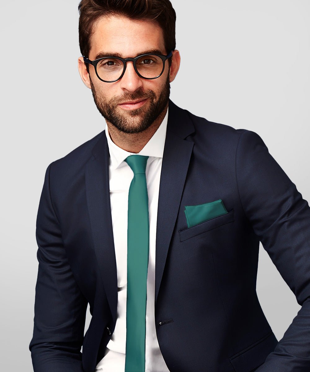 Vittorio Farina Men's Satin Skinny Necktie & Pocket Square - White - Necktie & Pocket Square - Vittorio Farina