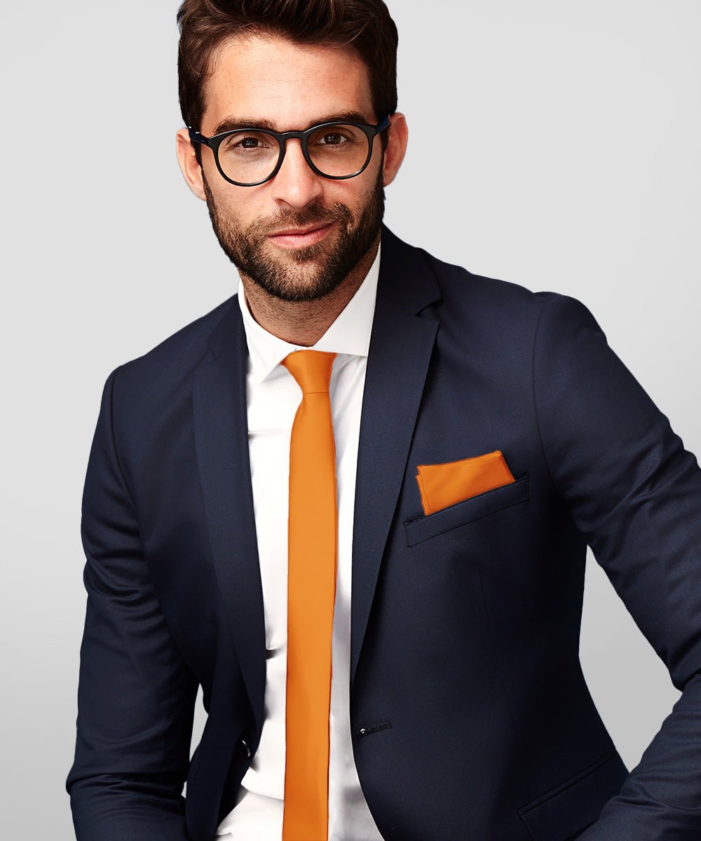 Vittorio Farina Men's Satin Skinny Necktie & Pocket Square - Black - Necktie & Pocket Square - Vittorio Farina