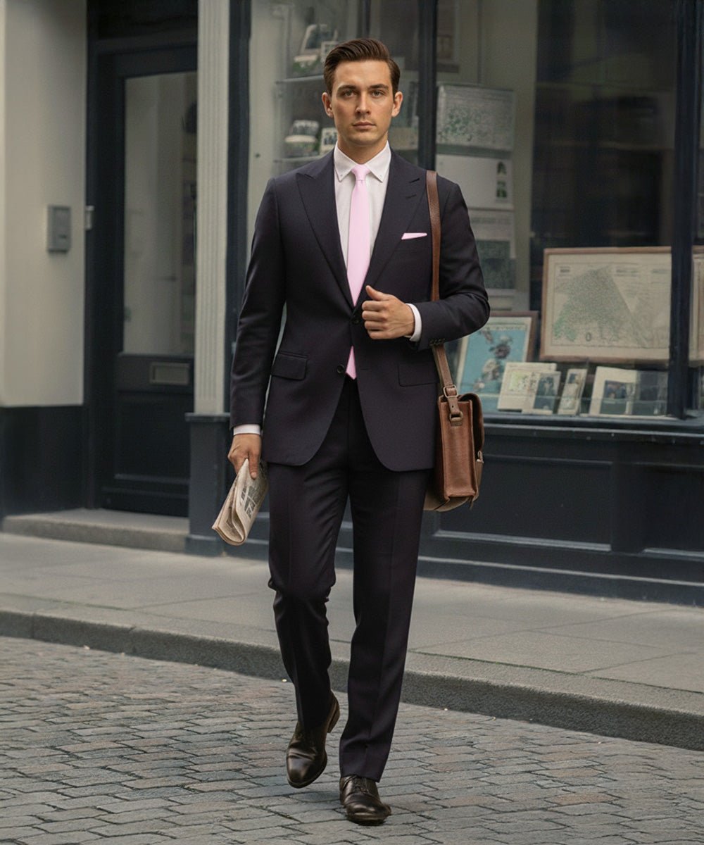 Vittorio Farina Men's Satin Skinny Necktie & Pocket Square - Black - Necktie & Pocket Square - Vittorio Farina