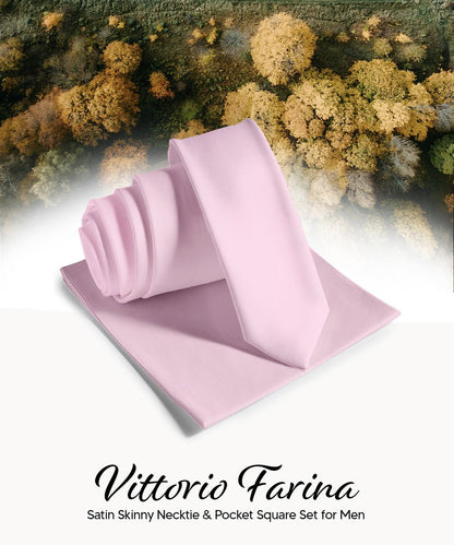 Vittorio Farina Men's Satin Skinny Necktie & Pocket Square - Black - Necktie & Pocket Square - Vittorio Farina
