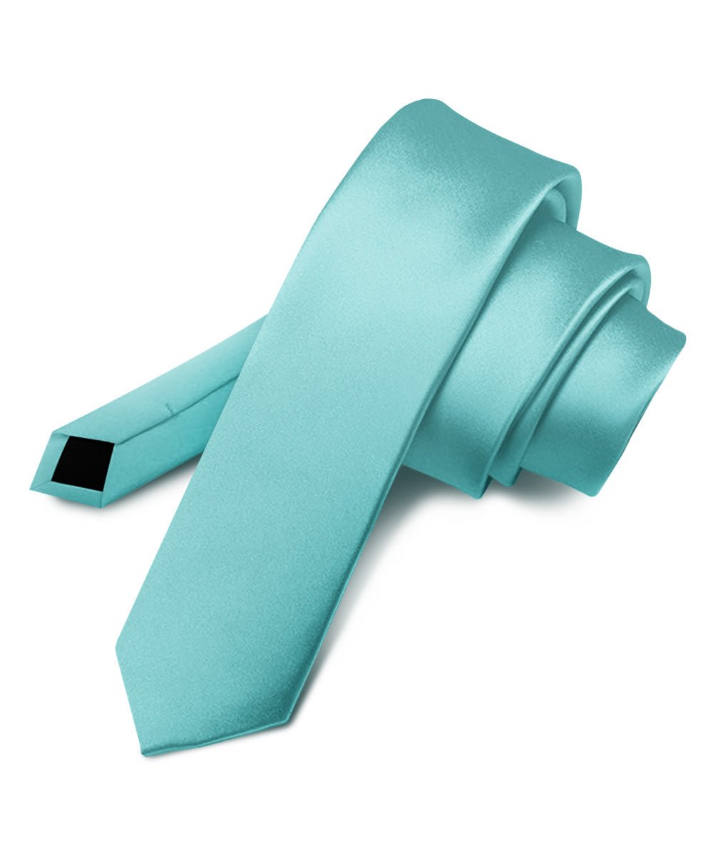 Vittorio Farina Men's Satin Skinny Necktie - Aqua - Necktie - Vittorio Farina