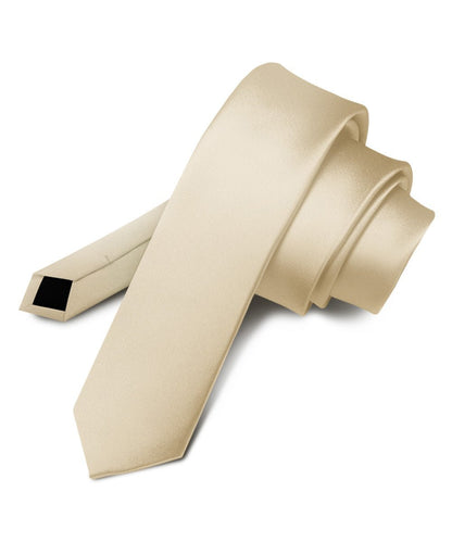 Vittorio Farina Men's Satin Skinny Necktie - Beige - Necktie - Vittorio Farina