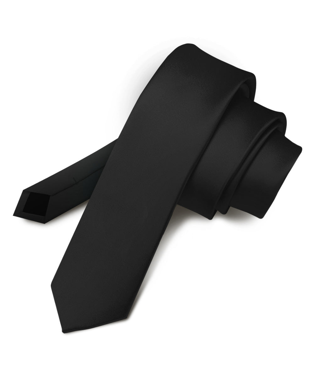 Vittorio Farina Men's Satin Skinny Necktie - Black - Necktie - Vittorio Farina