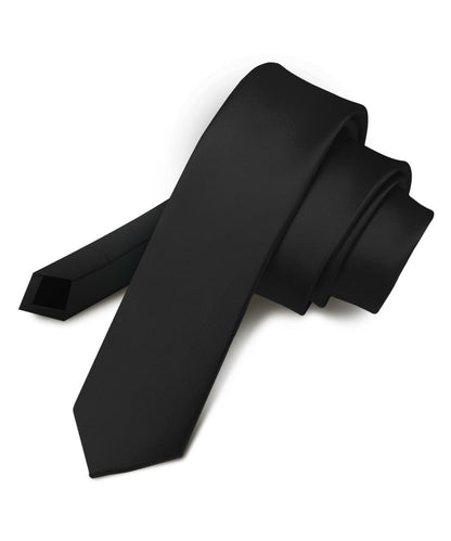 Vittorio Farina Men's Satin Skinny Necktie - Black - Necktie - Vittorio Farina