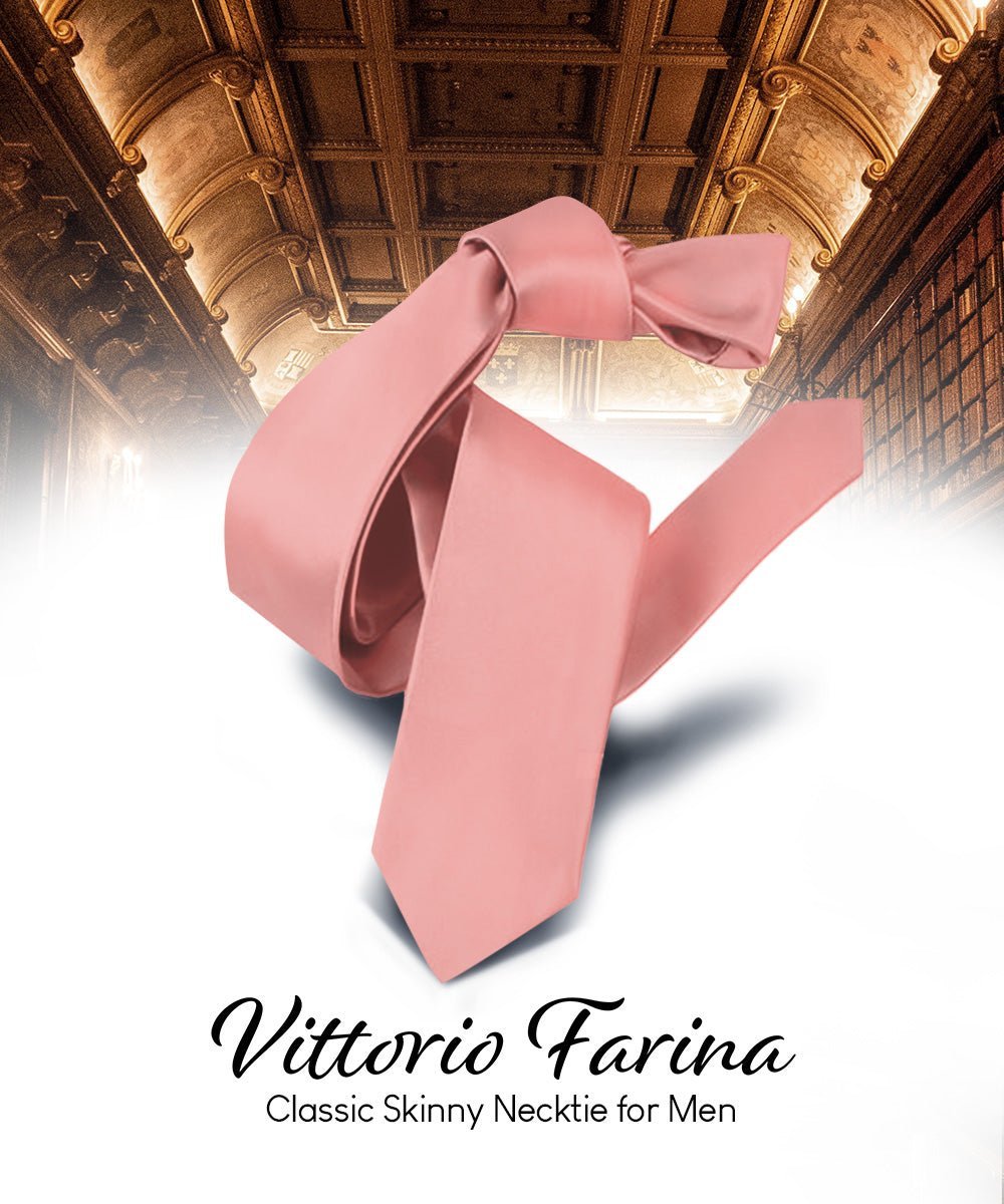 Vittorio Farina Men's Satin Skinny Necktie - Black - Necktie - Vittorio Farina