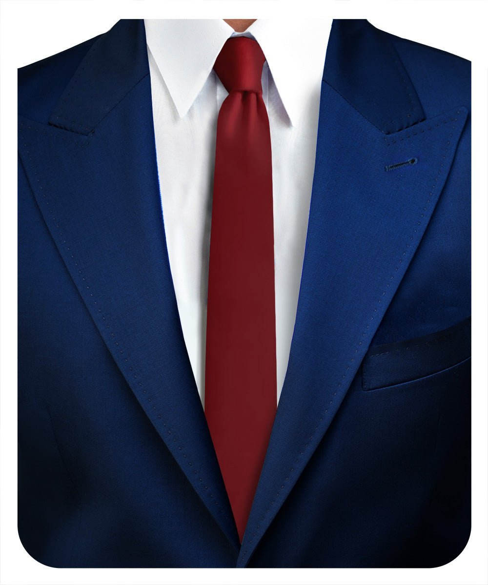 Vittorio Farina Men's Satin Skinny Necktie - Burgundy - Necktie - Vittorio Farina