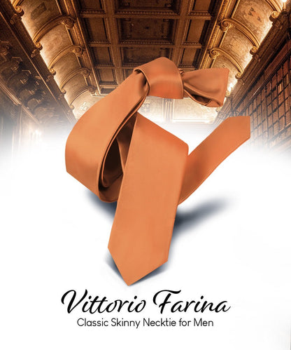 Vittorio Farina Men's Satin Skinny Necktie - Burnt Orange - Necktie - Vittorio Farina