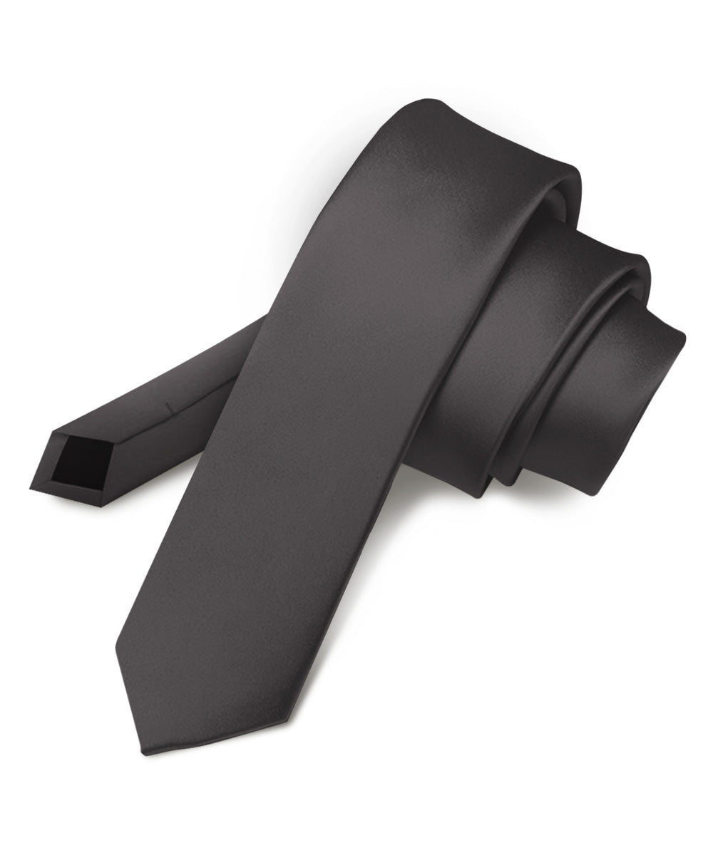 Vittorio Farina Men's Satin Skinny Necktie - Charcoal - Necktie - Vittorio Farina