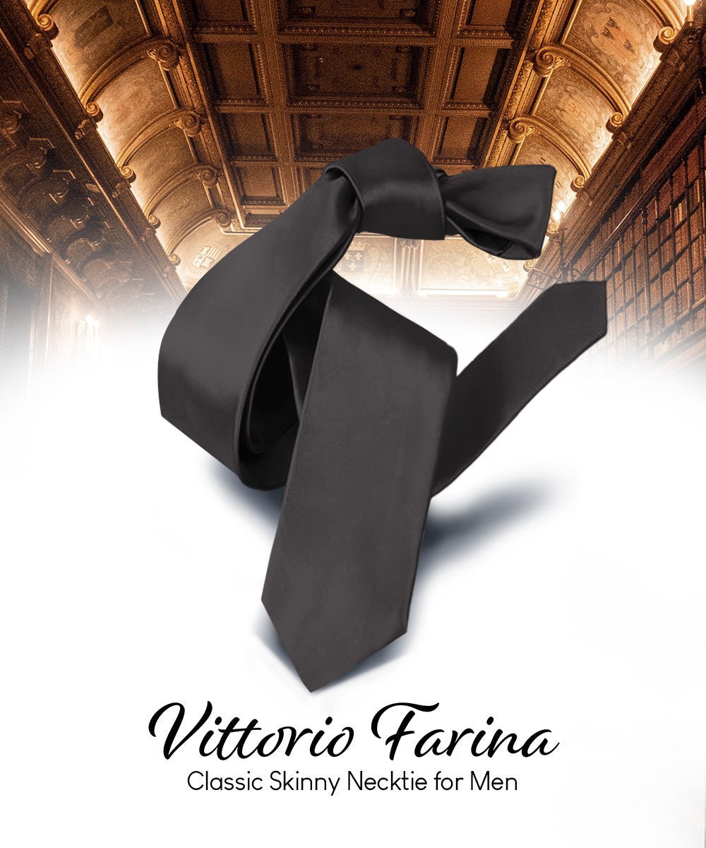 Vittorio Farina Men's Satin Skinny Necktie - Charcoal - Necktie - Vittorio Farina