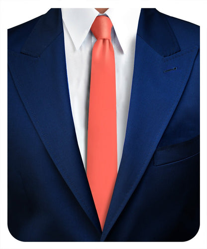 Vittorio Farina Men's Satin Skinny Necktie - Coral - Necktie - Vittorio Farina