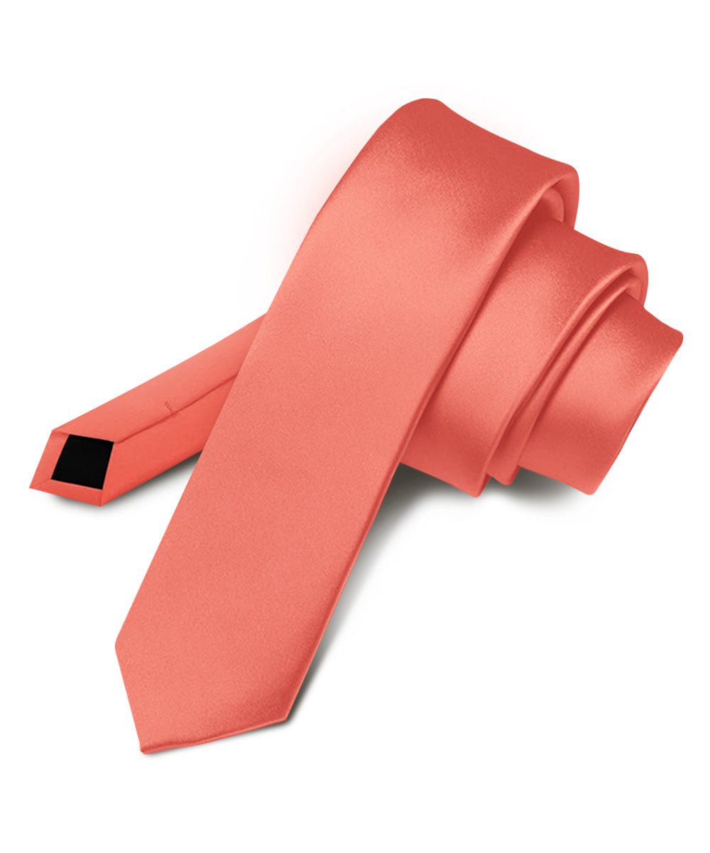Vittorio Farina Men's Satin Skinny Necktie - Coral - Necktie - Vittorio Farina