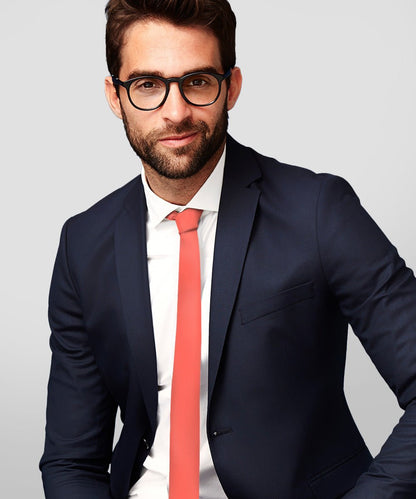 Vittorio Farina Men's Satin Skinny Necktie - Coral - Necktie - Vittorio Farina
