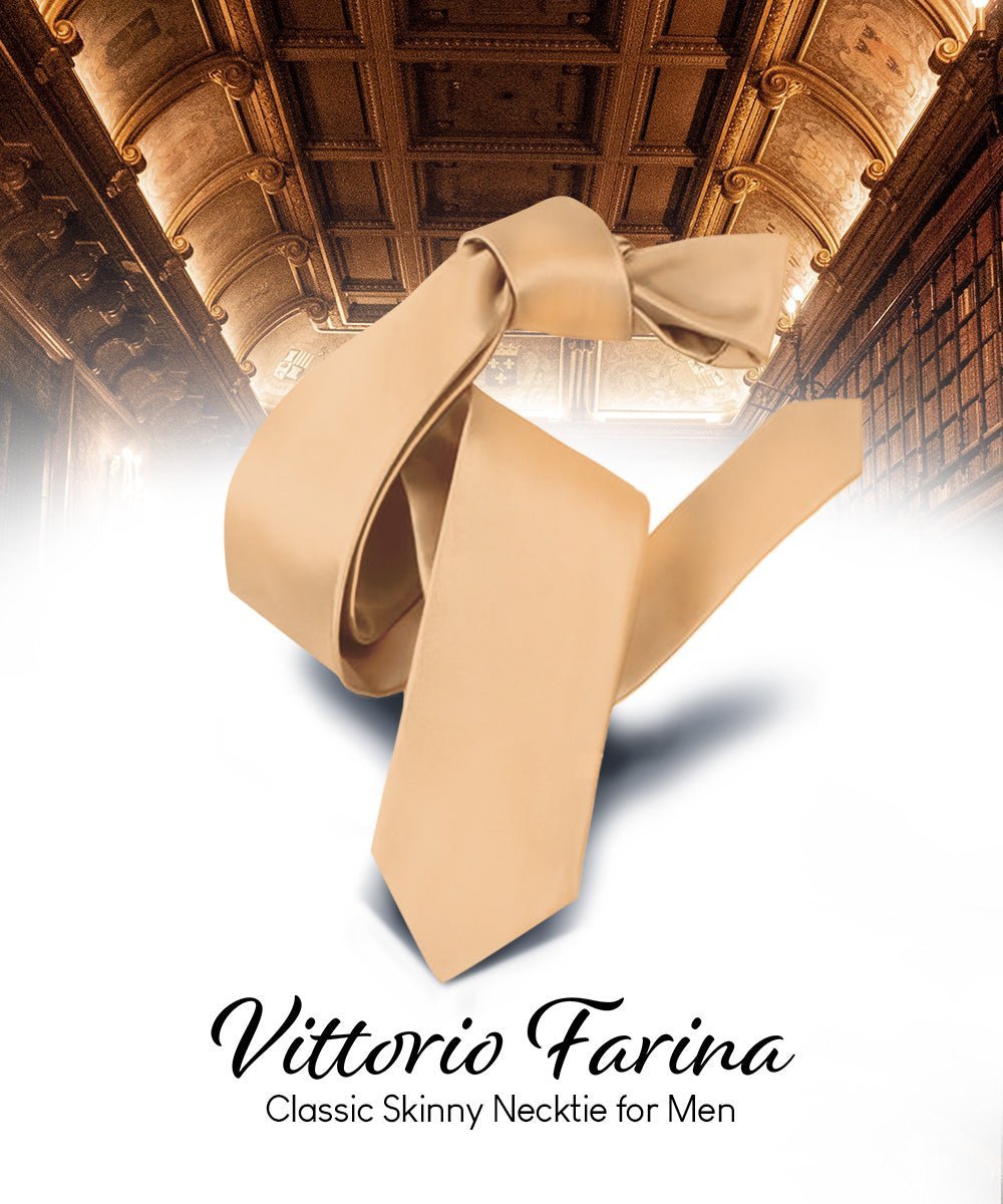 Vittorio Farina Men's Satin Skinny Necktie - Dark Peach - Necktie - Vittorio Farina
