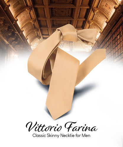 Vittorio Farina Men's Satin Skinny Necktie - Dark Peach - Necktie - Vittorio Farina