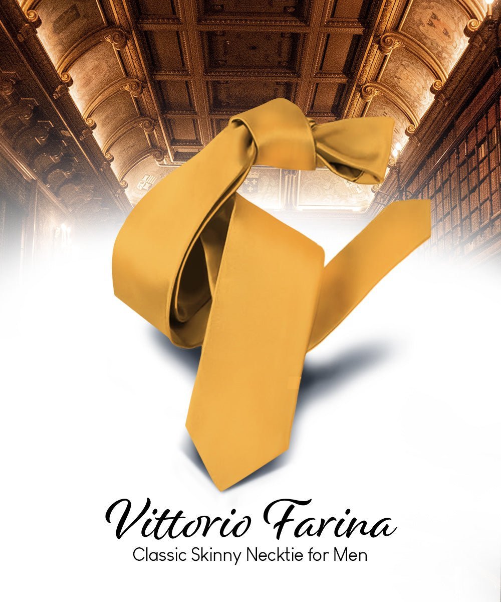 Vittorio Farina Men's Satin Skinny Necktie - Dark Peach - Necktie - Vittorio Farina