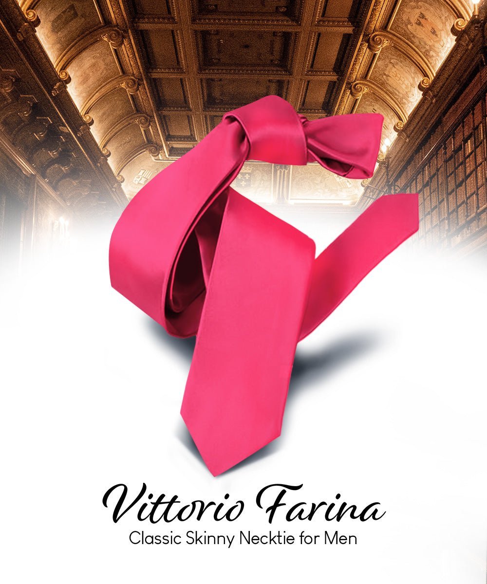 Vittorio Farina Men's Satin Skinny Necktie - Hot Pink - Necktie - Vittorio Farina