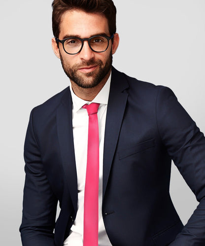 Vittorio Farina Men's Satin Skinny Necktie - Hot Pink - Necktie - Vittorio Farina