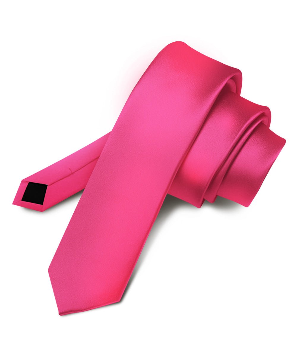 Vittorio Farina Men's Satin Skinny Necktie - Hot Pink - Necktie - Vittorio Farina