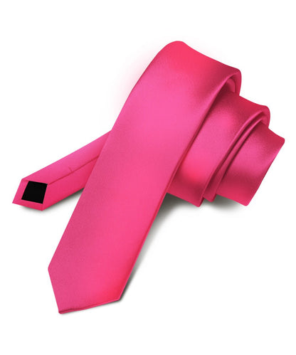 Vittorio Farina Men's Satin Skinny Necktie - Hot Pink - Necktie - Vittorio Farina