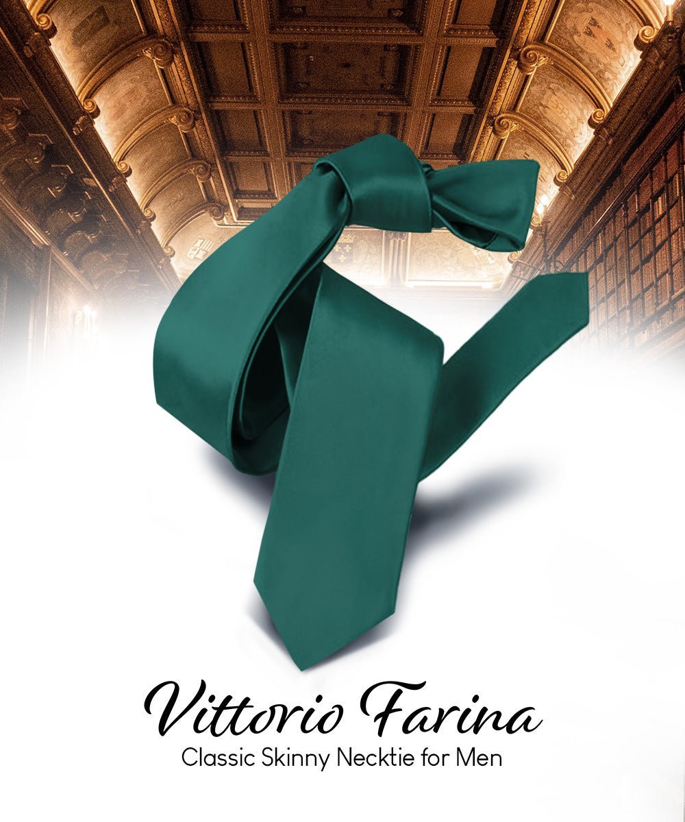 Vittorio Farina Men's Satin Skinny Necktie - Hunter Green - Necktie - Vittorio Farina
