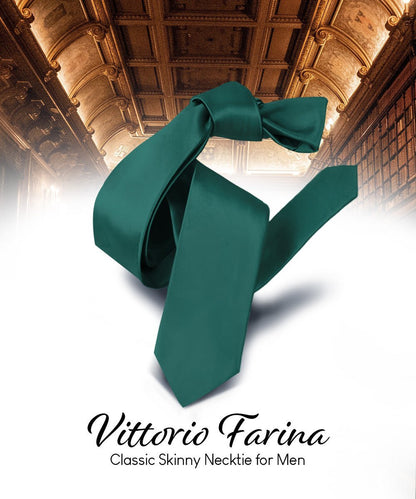 Vittorio Farina Men's Satin Skinny Necktie - Hunter Green - Necktie - Vittorio Farina