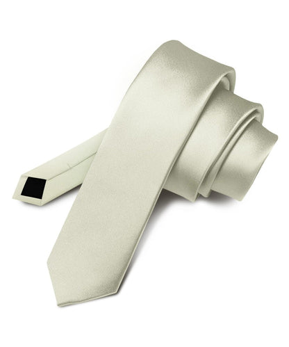 Vittorio Farina Men's Satin Skinny Necktie - Ivory - Necktie - Vittorio Farina