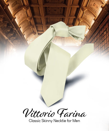 Vittorio Farina Men's Satin Skinny Necktie - Ivory - Necktie - Vittorio Farina