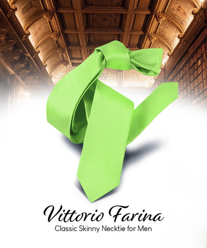 Vittorio Farina Men's Satin Skinny Necktie - Lime Green - Necktie - Vittorio Farina