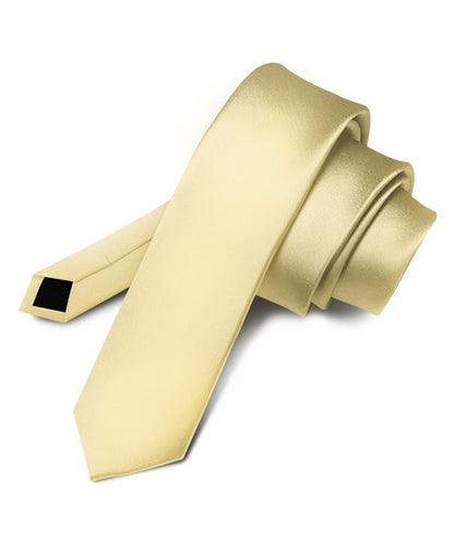 Vittorio Farina Men's Satin Skinny Necktie - Maize - Necktie - Vittorio Farina