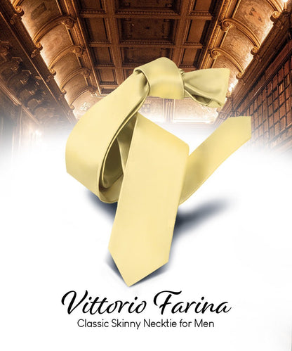 Vittorio Farina Men's Satin Skinny Necktie - Maize - Necktie - Vittorio Farina