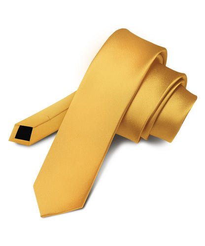 Vittorio Farina Men's Satin Skinny Necktie - Mustard Yellow - Necktie - Vittorio Farina
