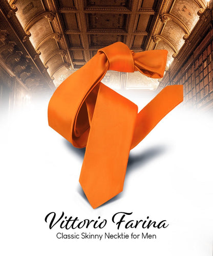 Vittorio Farina Men's Satin Skinny Necktie - Orange - Necktie - Vittorio Farina