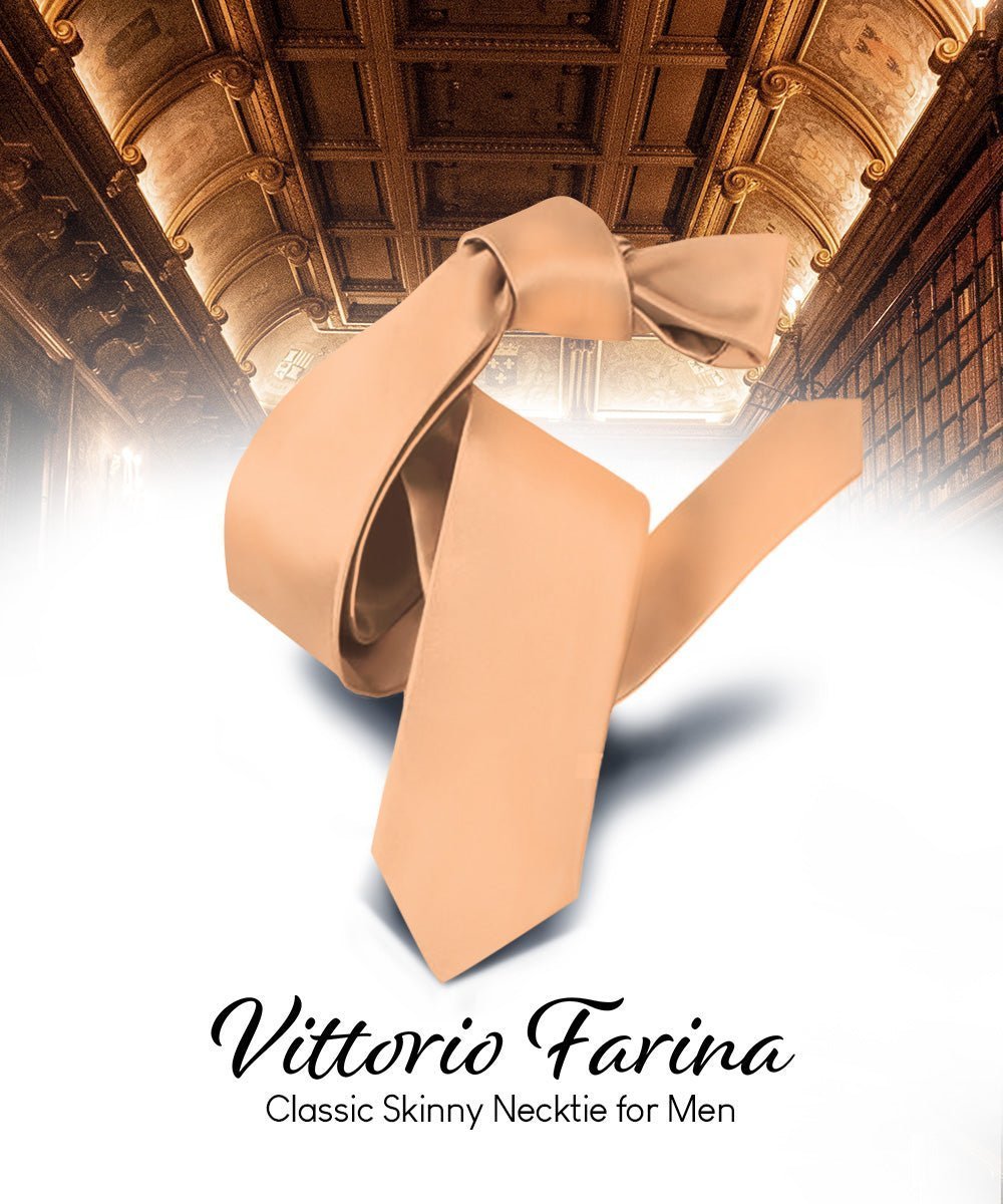 Vittorio Farina Men's Satin Skinny Necktie - Navy Blue - Necktie - Vittorio Farina